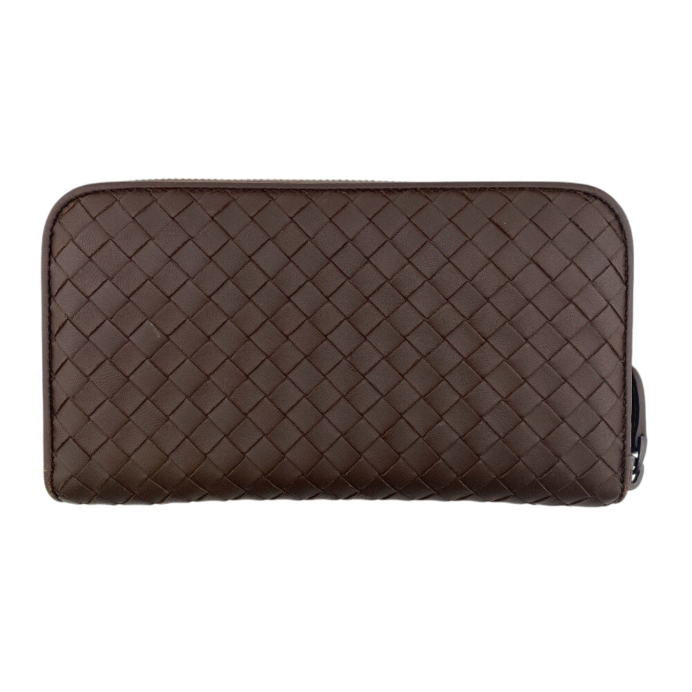 BOTTEGAVENETA Long Wallet Purse leather Brown Zip Around INTRECCIATO mens Used Authentic
