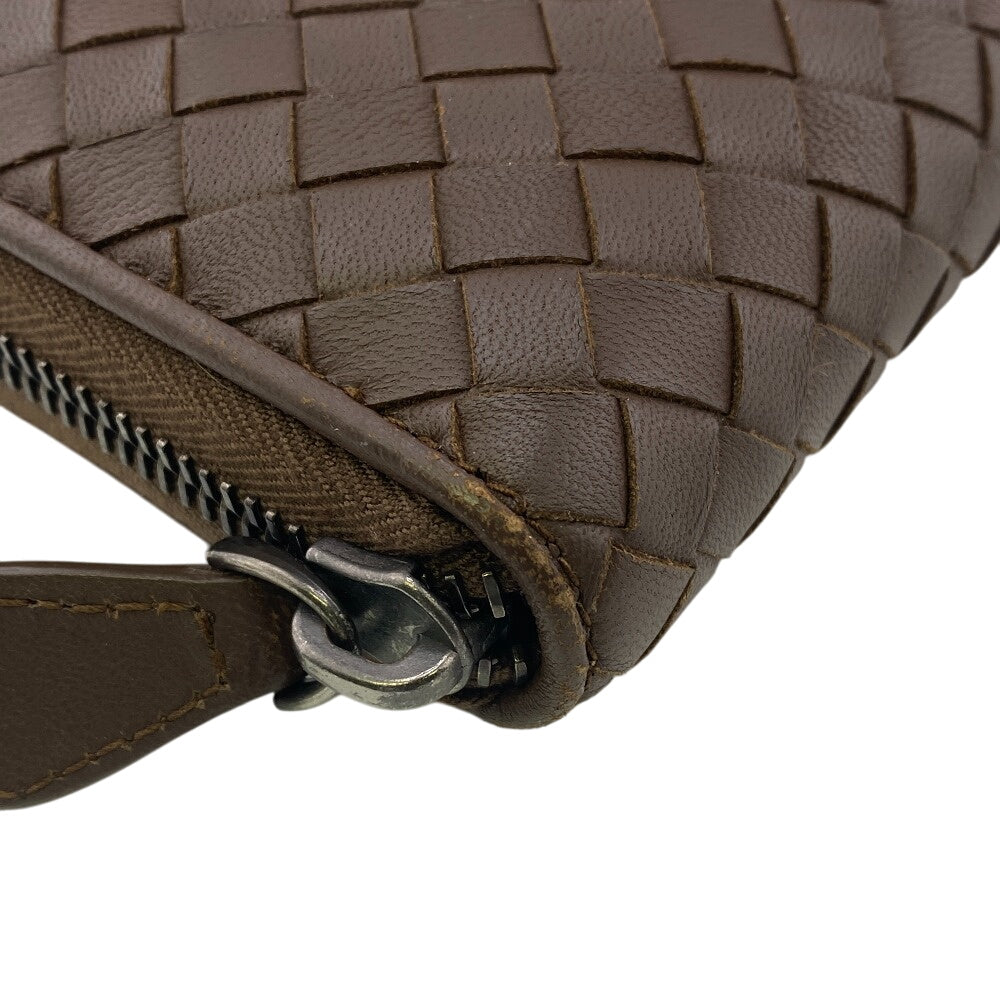 BOTTEGAVENETA Long Wallet Purse leather Brown Zip Around INTRECCIATO mens Used Authentic