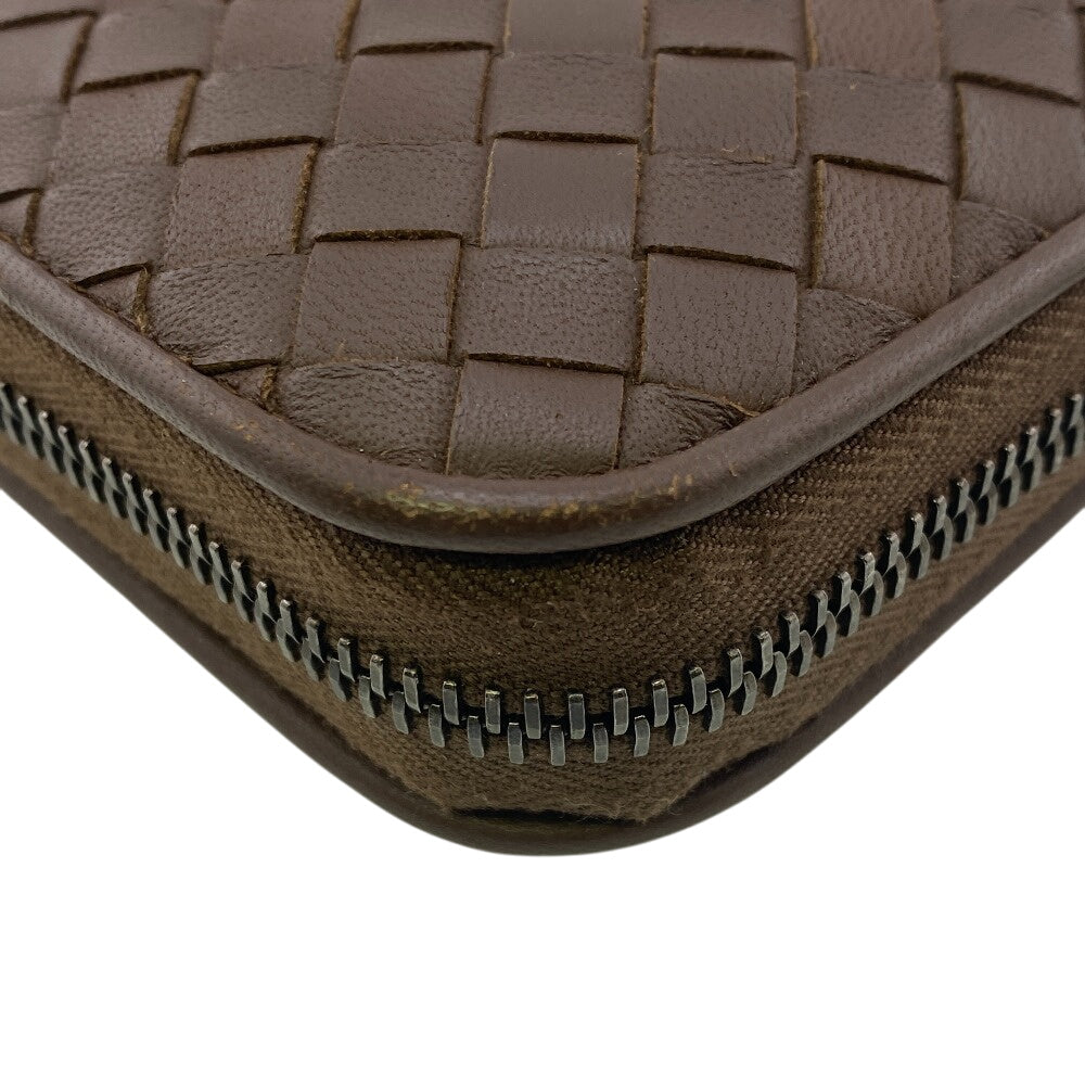 BOTTEGAVENETA Long Wallet Purse leather Brown Zip Around INTRECCIATO mens Used Authentic
