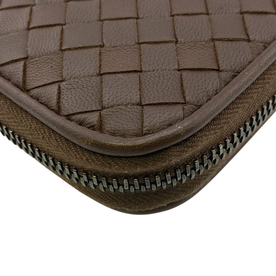 BOTTEGAVENETA Long Wallet Purse leather Brown Zip Around INTRECCIATO mens Used Authentic