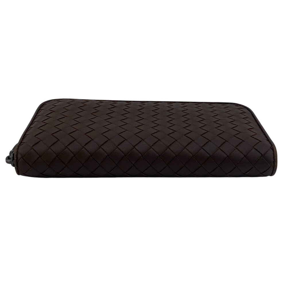 BOTTEGAVENETA Long Wallet Purse leather Brown Zip Around INTRECCIATO mens Used Authentic