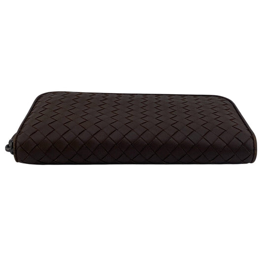 BOTTEGAVENETA Long Wallet Purse leather Brown Zip Around INTRECCIATO mens Used Authentic