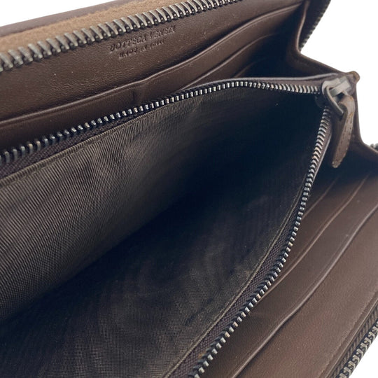 BOTTEGAVENETA Long Wallet Purse leather Brown Zip Around INTRECCIATO mens Used Authentic