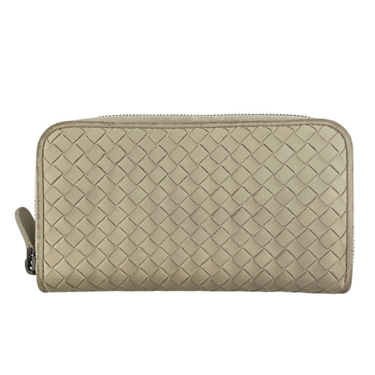 BOTTEGAVENETA Long Wallet Purse leather white Zip Around INTRECCIATO mens Used Authentic