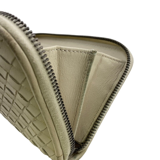 BOTTEGAVENETA Long Wallet Purse leather white Zip Around INTRECCIATO mens Used Authentic