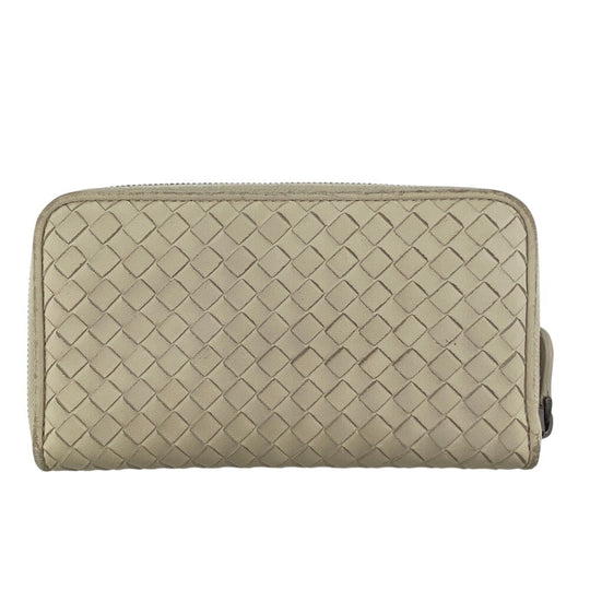 BOTTEGAVENETA Long Wallet Purse leather white Zip Around INTRECCIATO mens Used Authentic