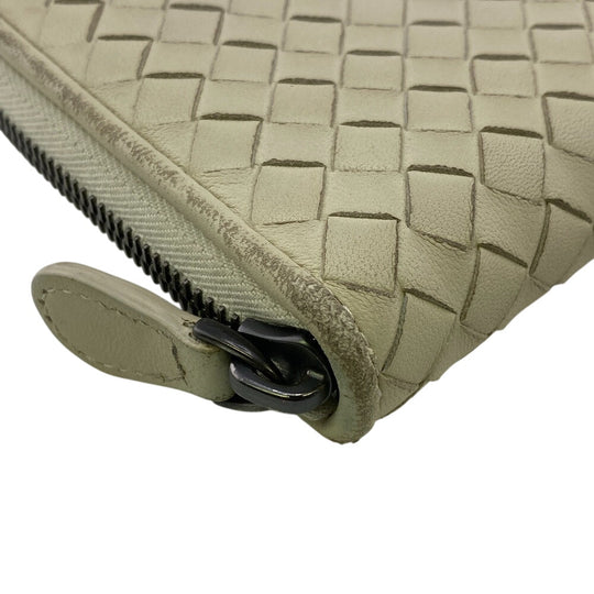 BOTTEGAVENETA Long Wallet Purse leather white Zip Around INTRECCIATO mens Used Authentic