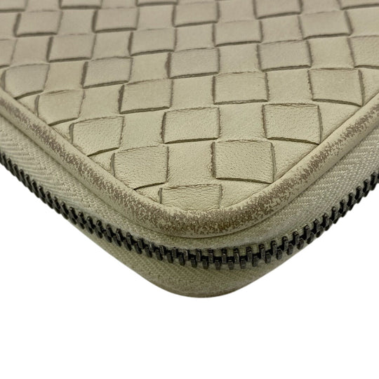 BOTTEGAVENETA Long Wallet Purse leather white Zip Around INTRECCIATO mens Used Authentic