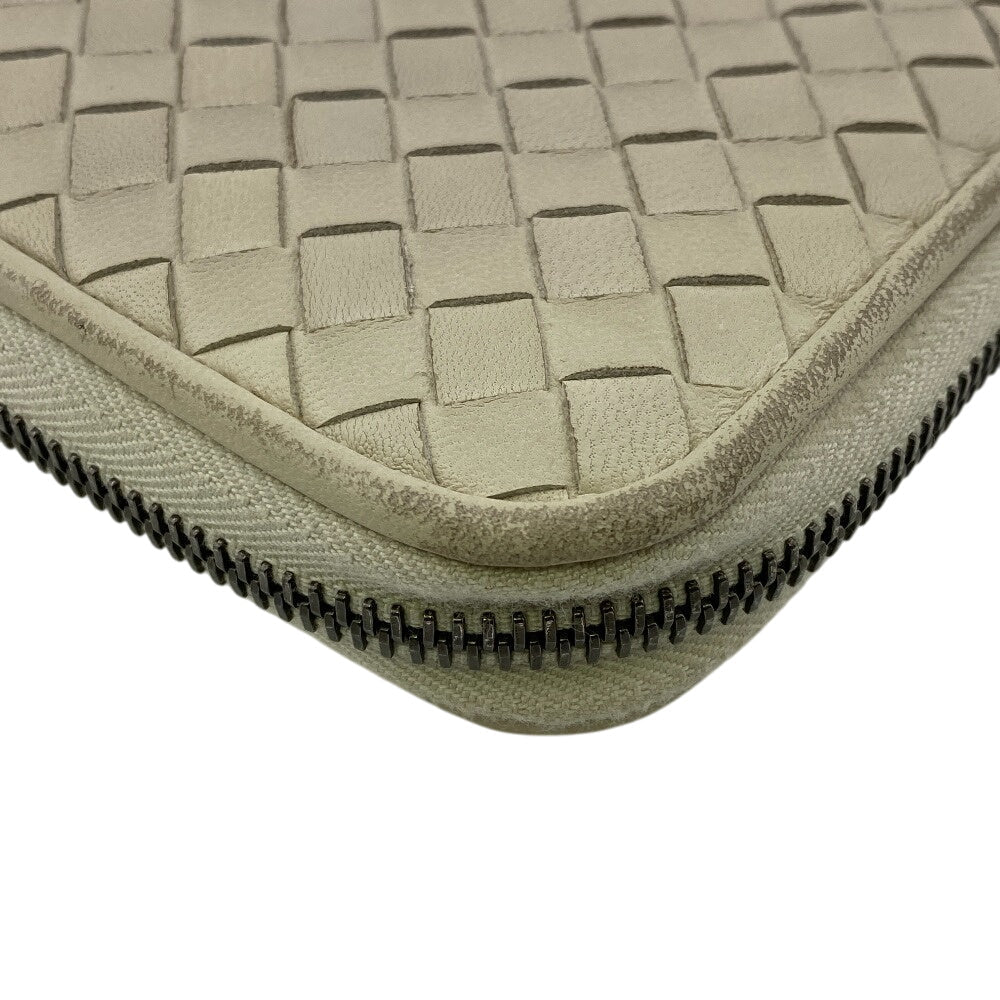 BOTTEGAVENETA Long Wallet Purse leather white Zip Around INTRECCIATO mens Used Authentic