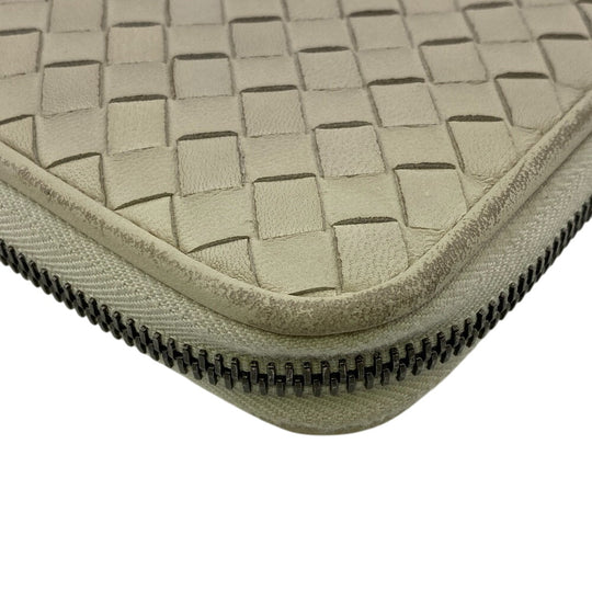 BOTTEGAVENETA Long Wallet Purse leather white Zip Around INTRECCIATO mens Used Authentic
