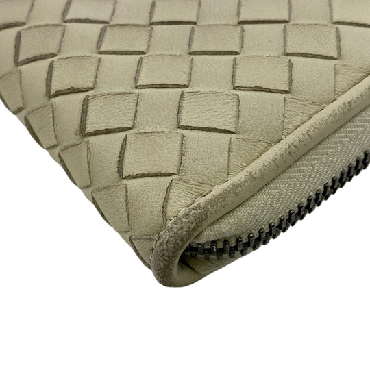 BOTTEGAVENETA Long Wallet Purse leather white Zip Around INTRECCIATO mens Used Authentic