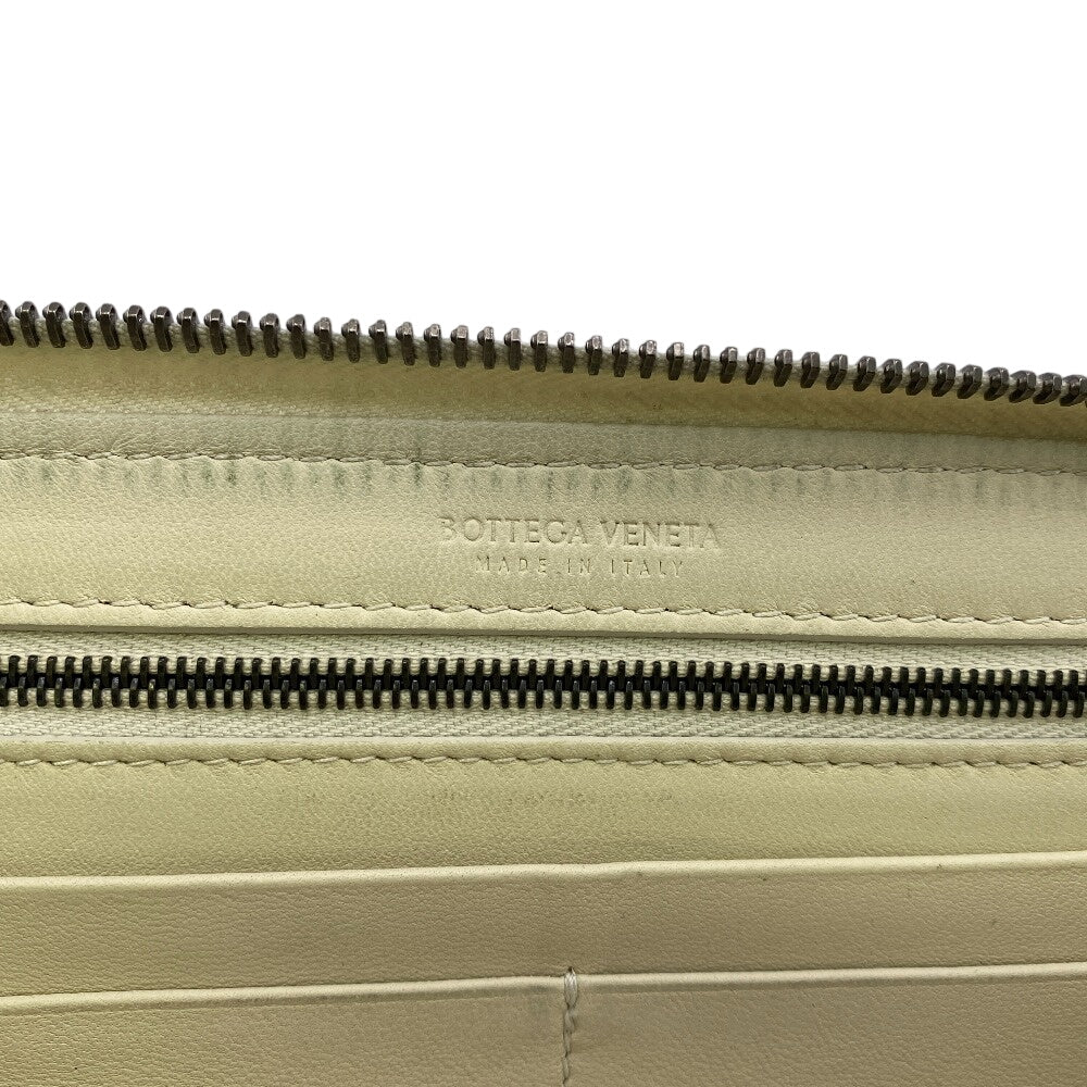 BOTTEGAVENETA Long Wallet Purse leather white Zip Around INTRECCIATO mens Used Authentic