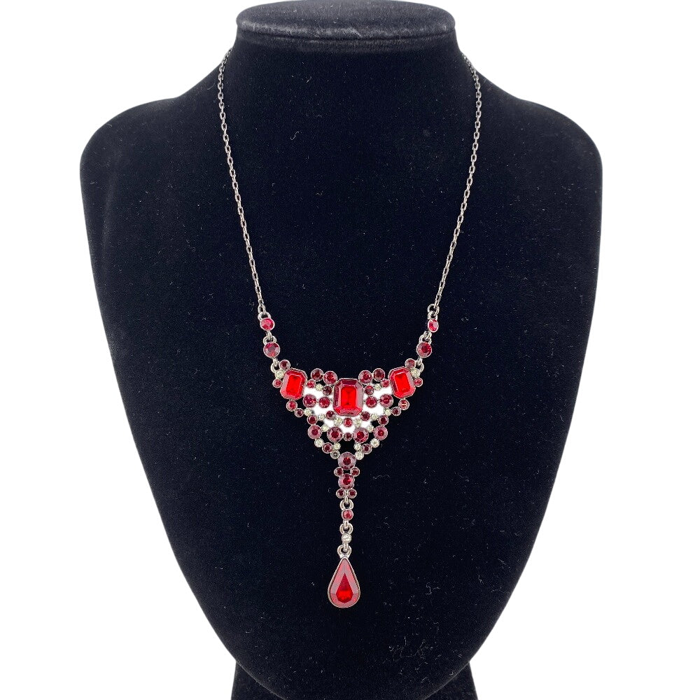 GIVENCHY Necklace Metal, Rhinestone Red Rhinestone Women Used Authentic