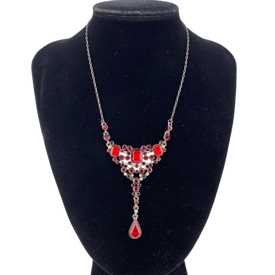 GIVENCHY Necklace Metal, Rhinestone Red Rhinestone Women Used Authentic