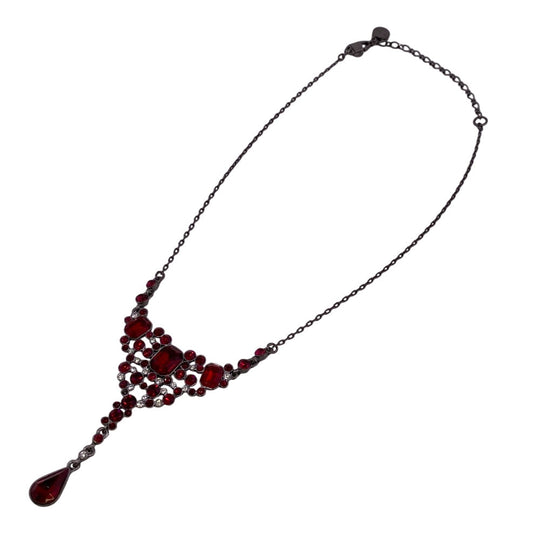 GIVENCHY Necklace Metal, Rhinestone Red Rhinestone Women Used Authentic