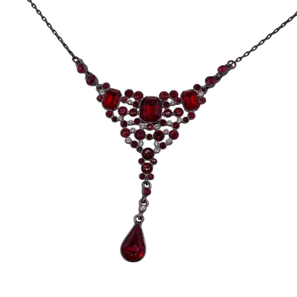 GIVENCHY Necklace Metal, Rhinestone Red Rhinestone Women Used Authentic