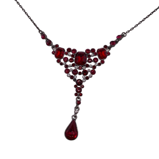 GIVENCHY Necklace Metal, Rhinestone Red Rhinestone Women Used Authentic