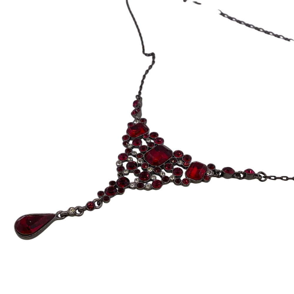 GIVENCHY Necklace Metal, Rhinestone Red Rhinestone Women Used Authentic