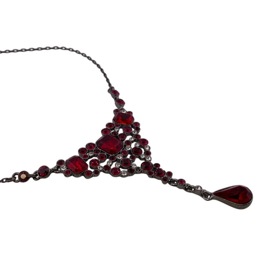 GIVENCHY Necklace Metal, Rhinestone Red Rhinestone Women Used Authentic
