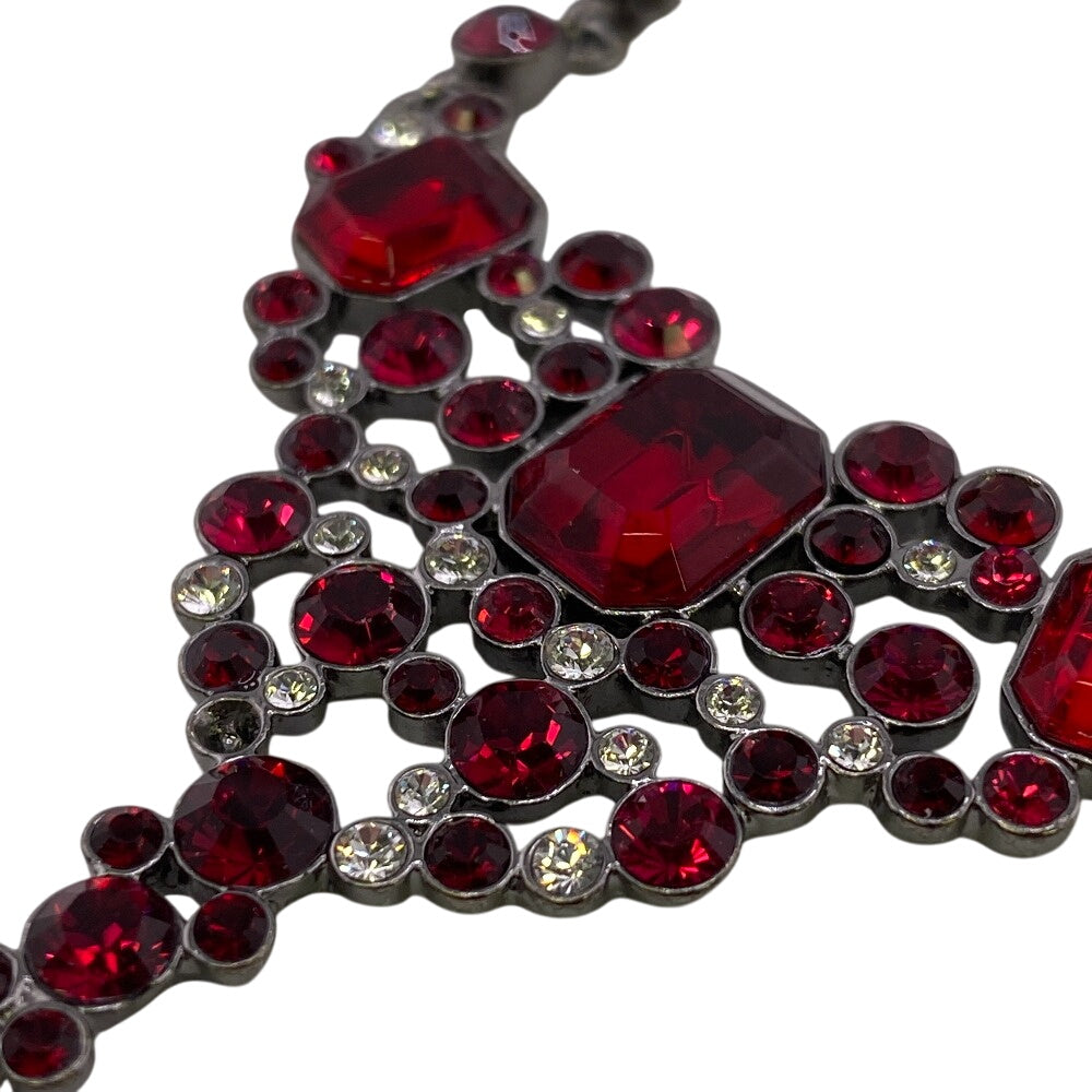 GIVENCHY Necklace Metal, Rhinestone Red Rhinestone Women Used Authentic