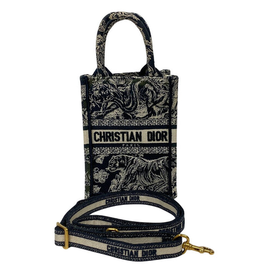 Christian Dior Shoulder Bag canvas Navy 2WAY Mini Phone Bag Book tote Women Used Authentic