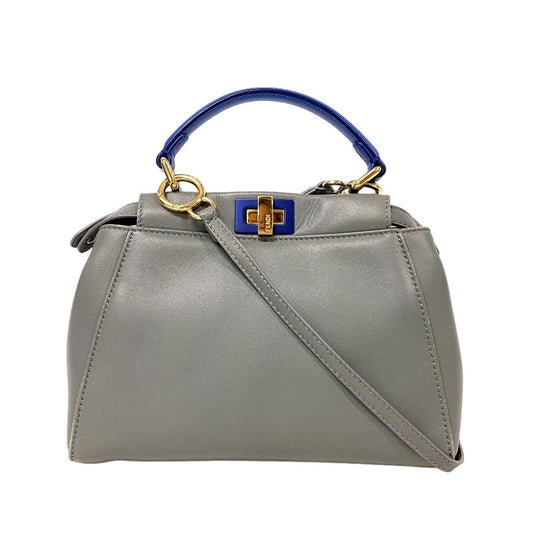 FENDI Handbag 8BN244 leather gray 2way Mini Pea Kaboo Women Used Authentic
