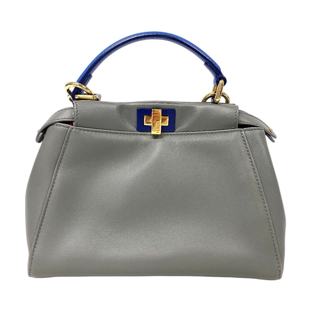 FENDI Handbag 8BN244 leather gray 2way Mini Pea Kaboo Women Used Authentic