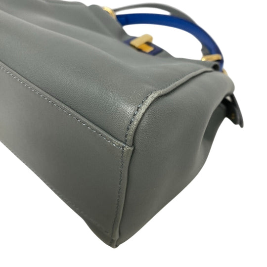 FENDI Handbag 8BN244 leather gray 2way Mini Pea Kaboo Women Used Authentic