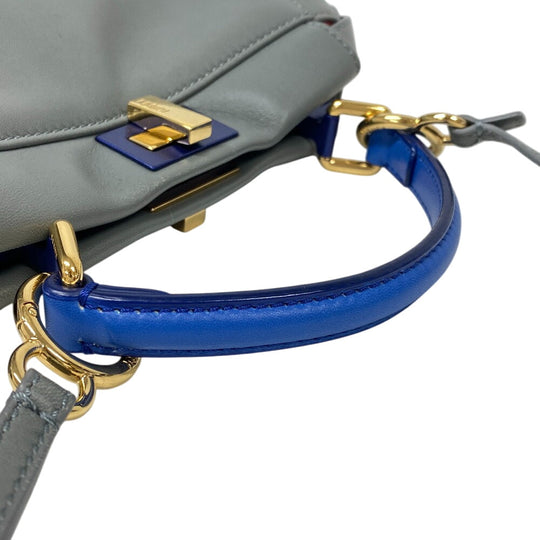 FENDI Handbag 8BN244 leather gray 2way Mini Pea Kaboo Women Used Authentic
