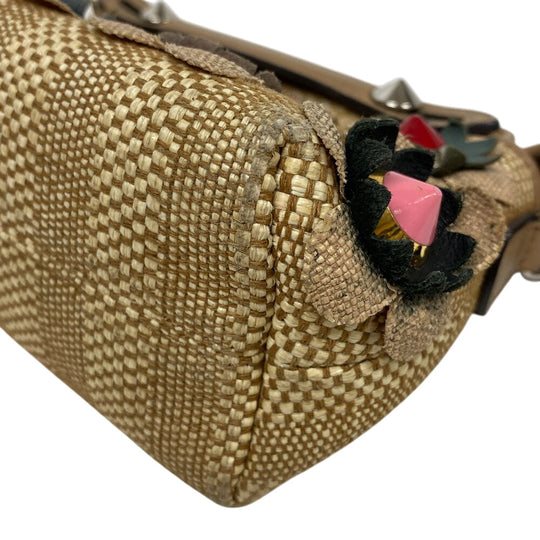 FENDI Shoulder Bag 8BL135 Straw, Leather beige 2WAY handbag By the Way Mini Women Used Authentic