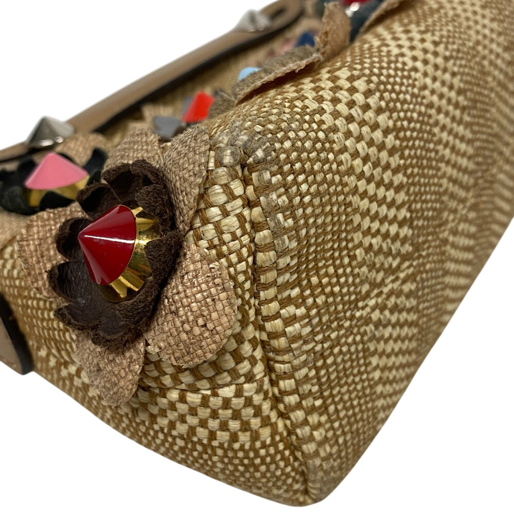 FENDI Shoulder Bag 8BL135 Straw, Leather beige 2WAY handbag By the Way Mini Women Used Authentic