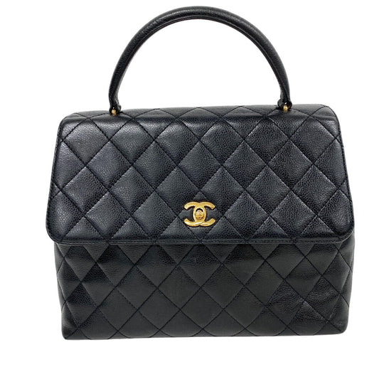 CHANEL Handbag Caviar skin black Gold Metal Matrasse Women Used Authentic