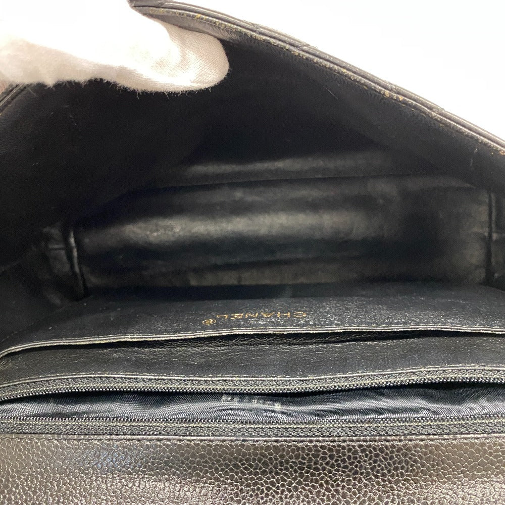 CHANEL Handbag Caviar skin black Gold Metal Matrasse Women Used Authentic