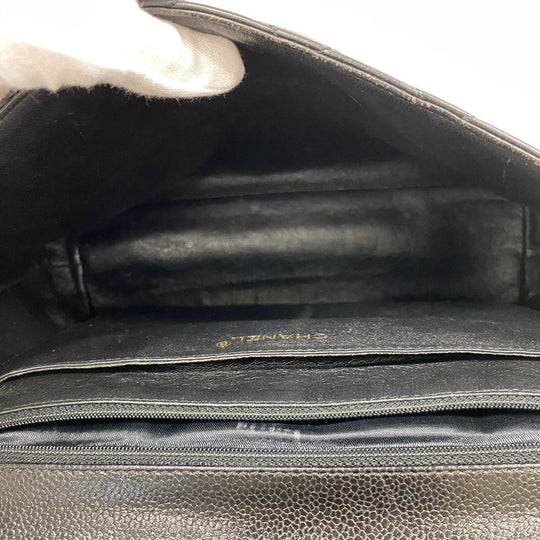 CHANEL Handbag Caviar skin black Gold Metal Matrasse Women Used Authentic