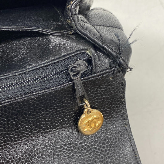 CHANEL Handbag Caviar skin black Gold Metal Matrasse Women Used Authentic