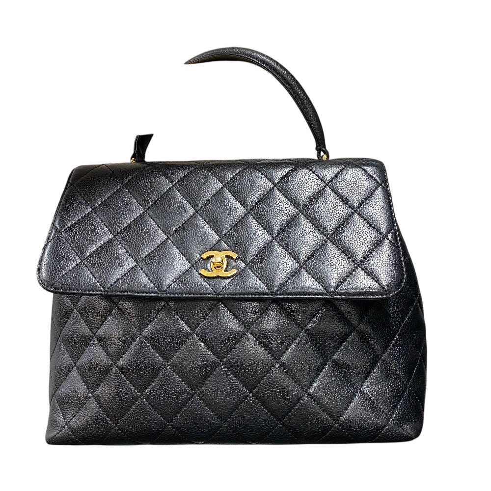 CHANEL Handbag Caviar skin black Gold Metal Matrasse Women Used Authentic