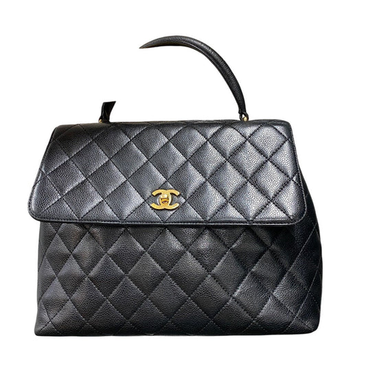 CHANEL Handbag Caviar skin black Gold Metal Matrasse Women Used Authentic