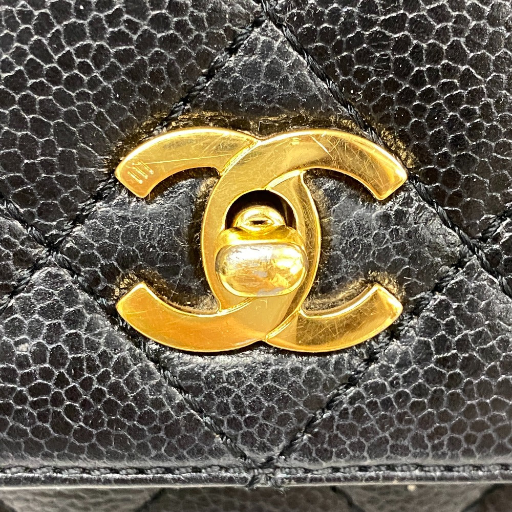 CHANEL Handbag Caviar skin black Gold Metal Matrasse Women Used Authentic