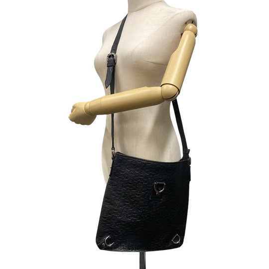 GUCCI Shoulder Bag 268642 leather black Horse pit Abbey Women Used Authentic