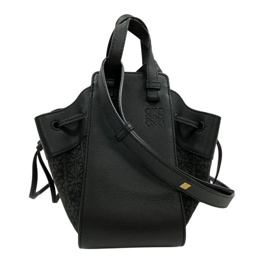 LOEWE Handbag Canvas, Leather black hammock Repeat anagram drawstring mini Women Used Authentic