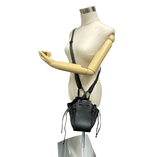 LOEWE Handbag Canvas, Leather black hammock Repeat anagram drawstring mini Women Used Authentic