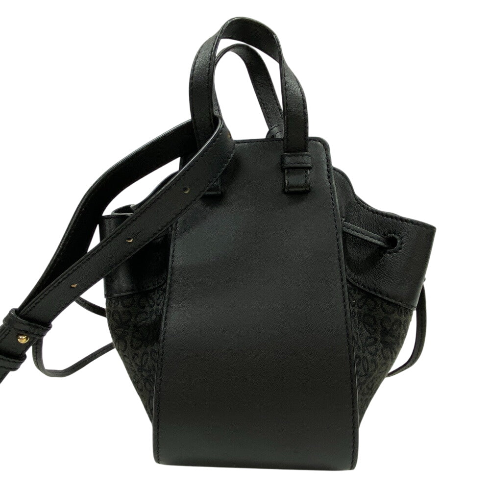 LOEWE Handbag Canvas, Leather black hammock Repeat anagram drawstring mini Women Used Authentic