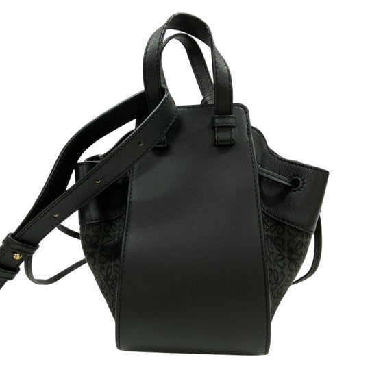 LOEWE Handbag Canvas, Leather black hammock Repeat anagram drawstring mini Women Used Authentic
