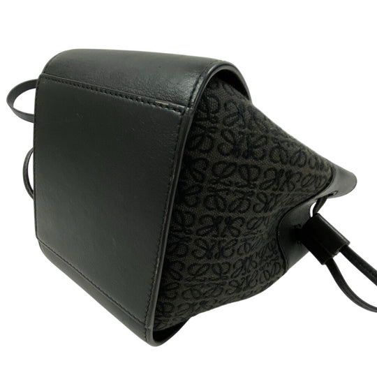 LOEWE Handbag Canvas, Leather black hammock Repeat anagram drawstring mini Women Used Authentic