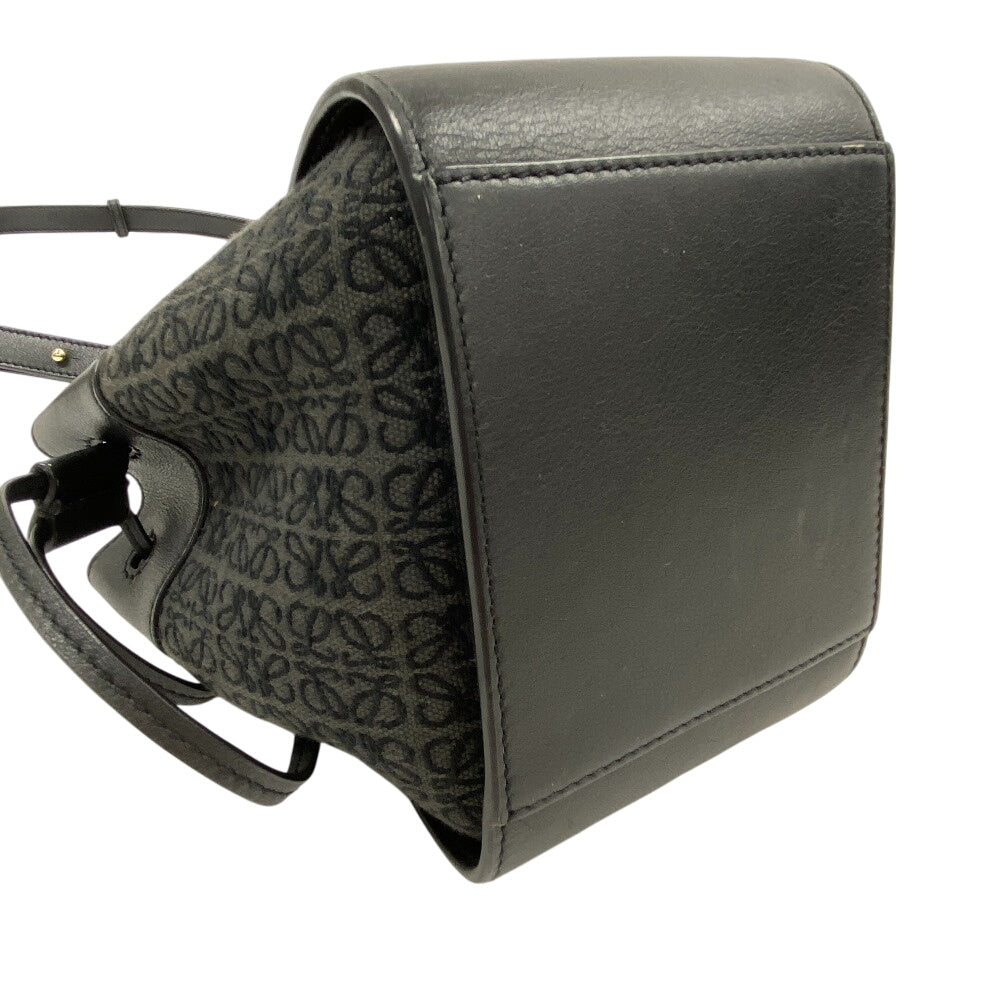 LOEWE Handbag Canvas, Leather black hammock Repeat anagram drawstring mini Women Used Authentic