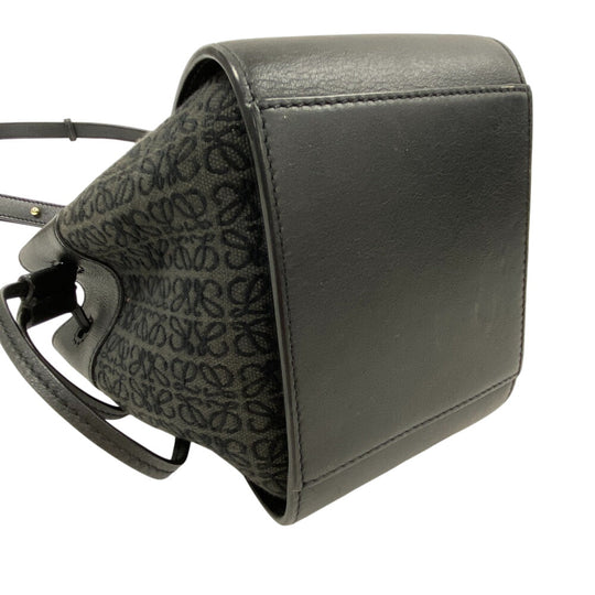 LOEWE Handbag Canvas, Leather black hammock Repeat anagram drawstring mini Women Used Authentic