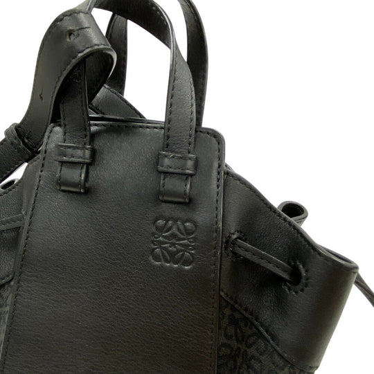 LOEWE Handbag Canvas, Leather black hammock Repeat anagram drawstring mini Women Used Authentic