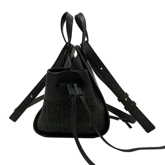 LOEWE Handbag Canvas, Leather black hammock Repeat anagram drawstring mini Women Used Authentic