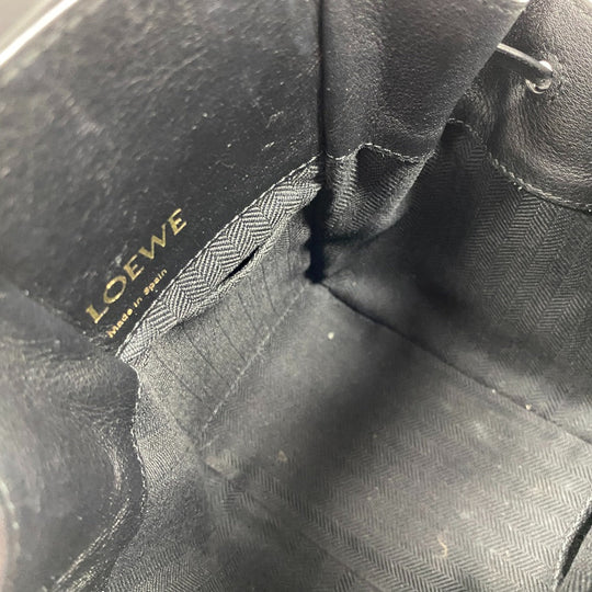 LOEWE Handbag Canvas, Leather black hammock Repeat anagram drawstring mini Women Used Authentic