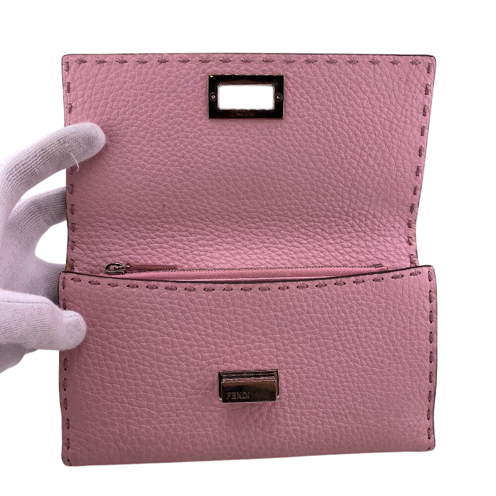 FENDI Long Wallet Purse 8M0308 leather pink Celeria Peekaboo Women Used Authentic